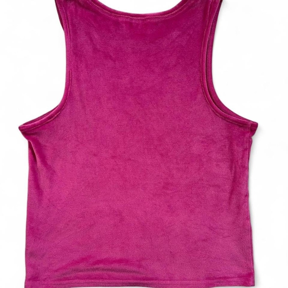 Juicy Couture Pink Velour Tank Top Large Y2K Rhinestone Logo Bling Aesthetic - Picture 3 of 4